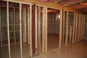 View from outside the birdroom. This view shows the breeding room, entrance to main room, and the sliding viewing window to the flights 